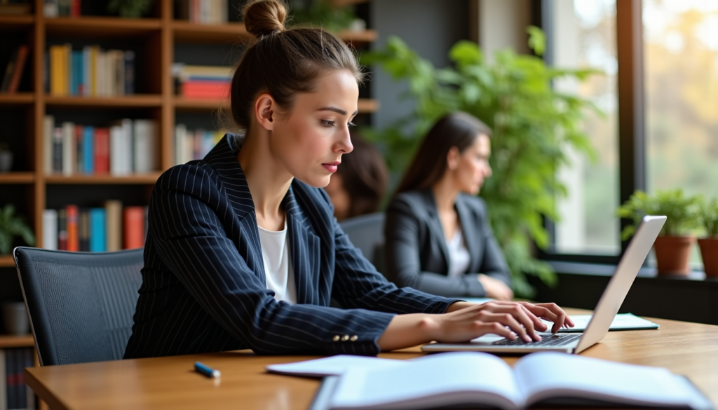 étudiante sur un bureau