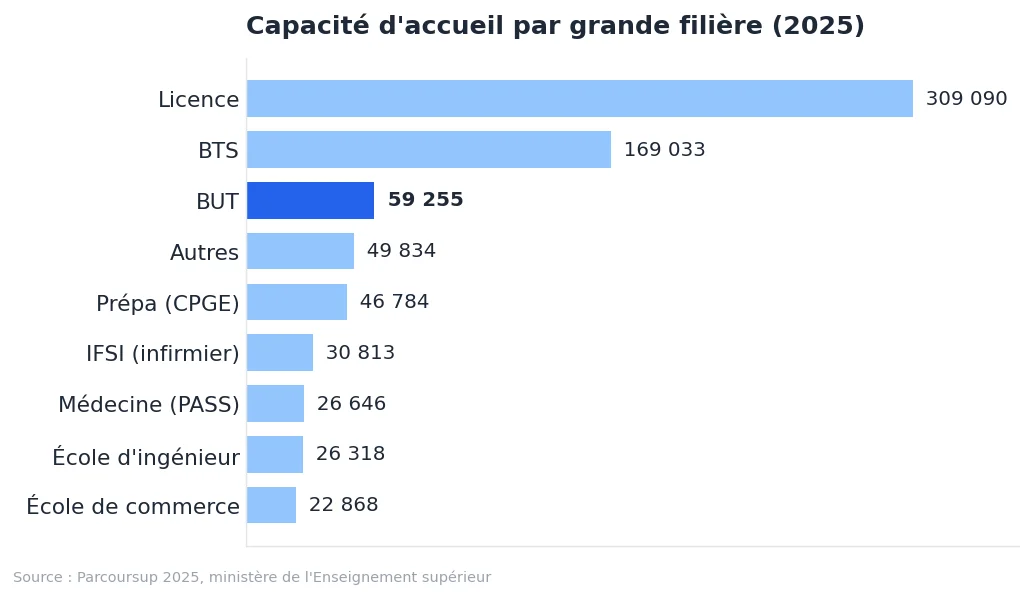 BUT : formation, admission et débouchés après le bac : graphique de données Parcoursup 2025