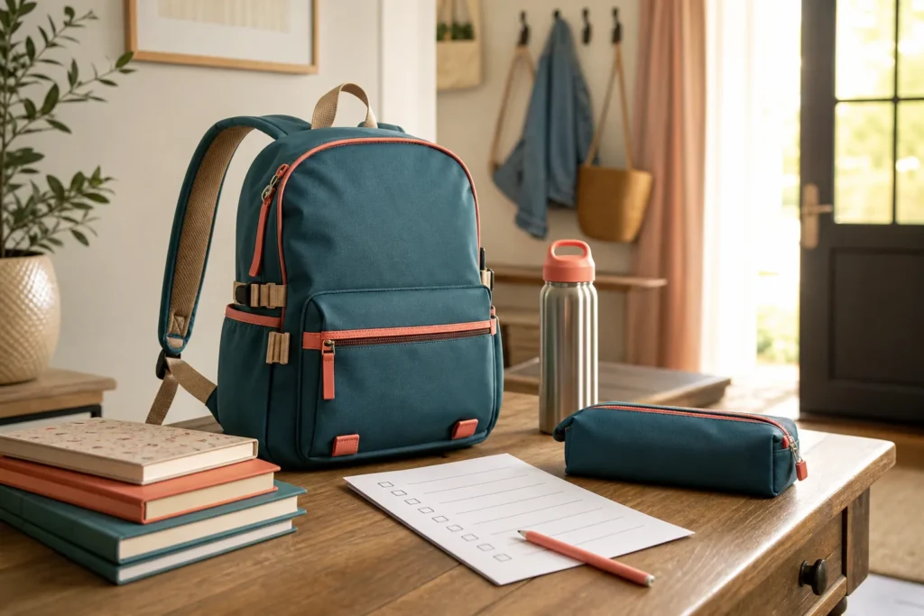 Cartable ergonomique et fournitures préparés pour la rentrée