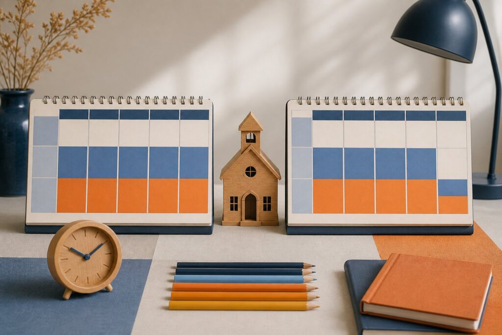 Deux calendriers comparant la semaine scolaire sur 4 jours et 4,5 jours