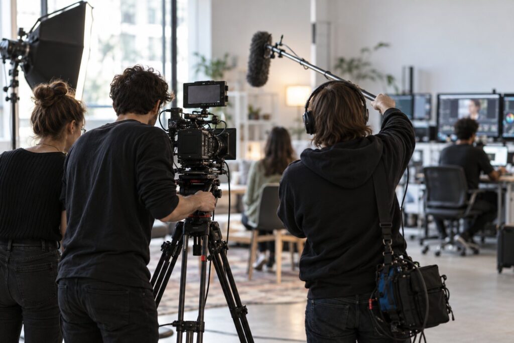 Étudiants préparant un tournage dans une école audiovisuelle